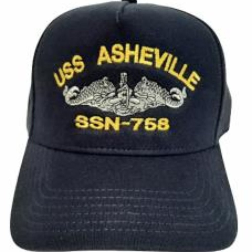 USS Asheville SSN-758 Solid Strapback Cap Hat Navy Blue Boat Submarine